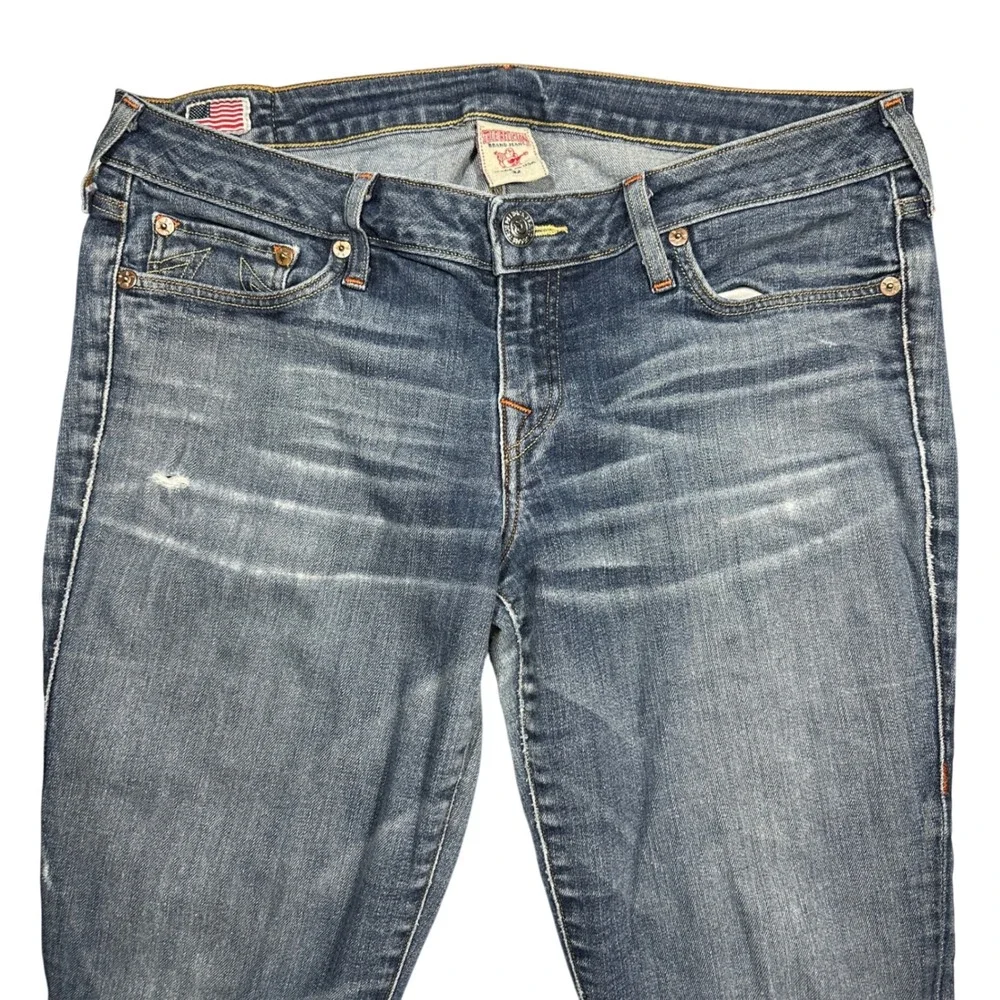 True Religion Brand Jeans Mens 32 Straight Leg Blue Denim Made in USA Low Rise